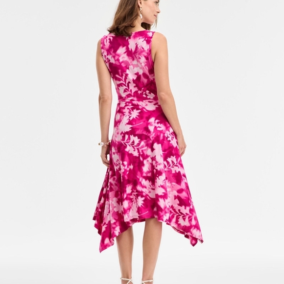 🌞INC International Concepts Asymmetrical Pink Floral Dress - Picture 2 of 3